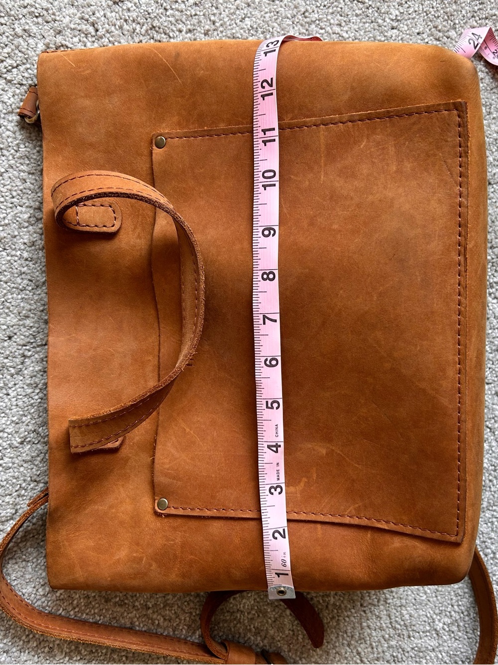 Portland Leather Cognac Shoulder Tote with Front Pocket - Picture 6 of 7